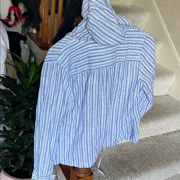 Christopher & Banks Coastal Blue and White Striped Linen Layering Jacket - Picture 4 of 12